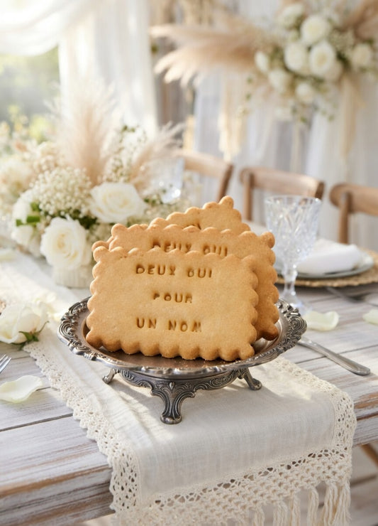 Coffret biscuits personnalisés mariage Deux oui pour un nom – Le Petit Biscuit Français